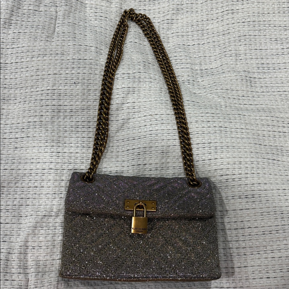 Kurt Geiger Silver Shoulder Bag with Gold Chain